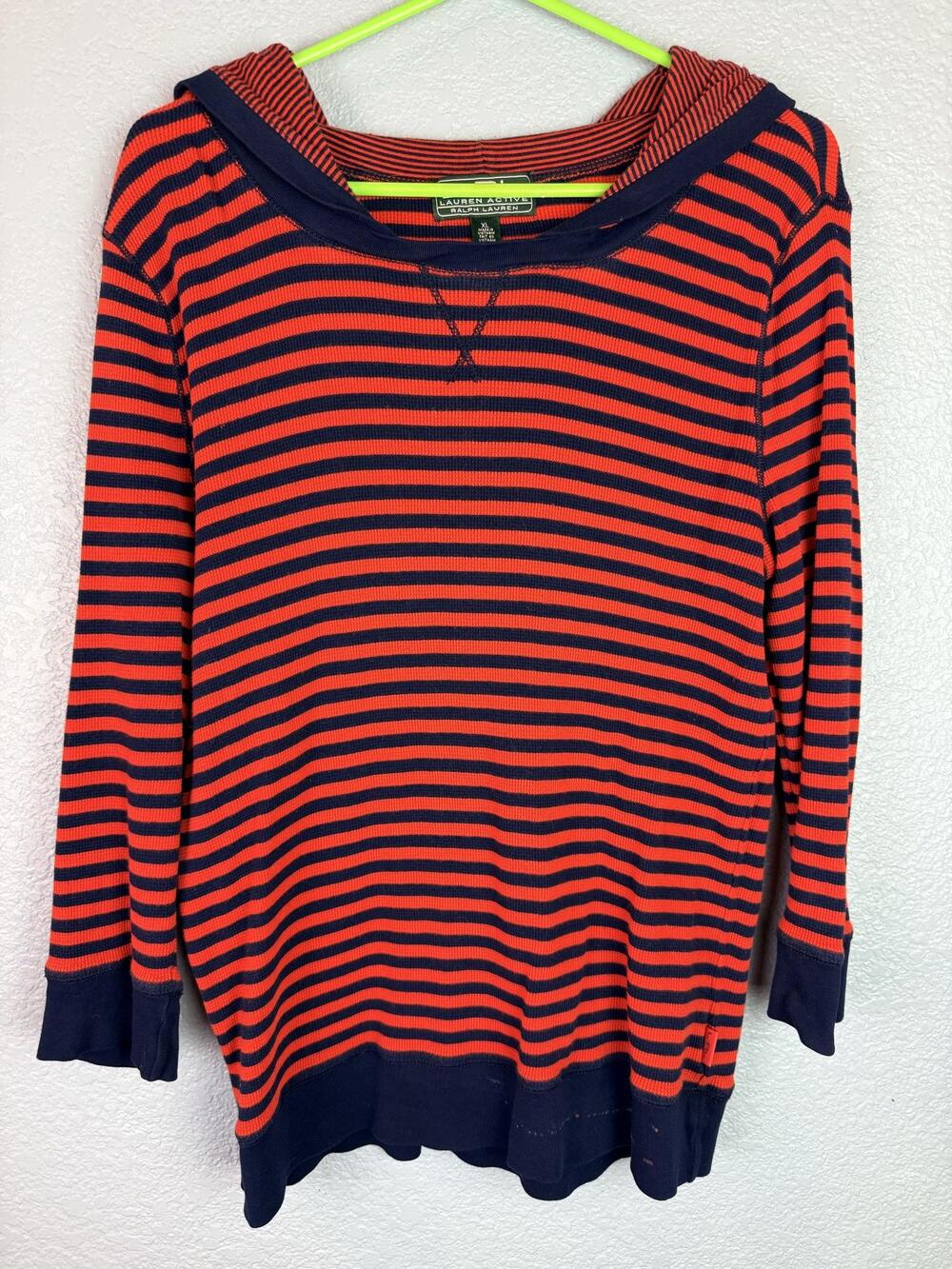 Lauren Ralph Lauren Sweater Womens XL Red Striped Hooded Scoop Neck Pullover